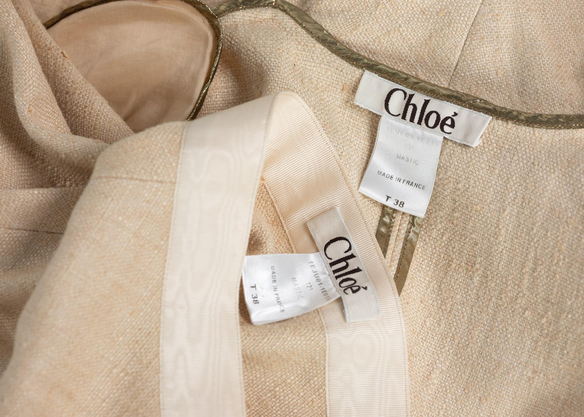 Chloe by Stella McCartney Beige Silk Wood Horse Button Skirt Suit, Runway 2001 7