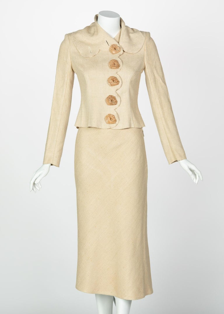 Chloe by Stella McCartney Beige Silk Wood Horse Button Skirt Suit ...