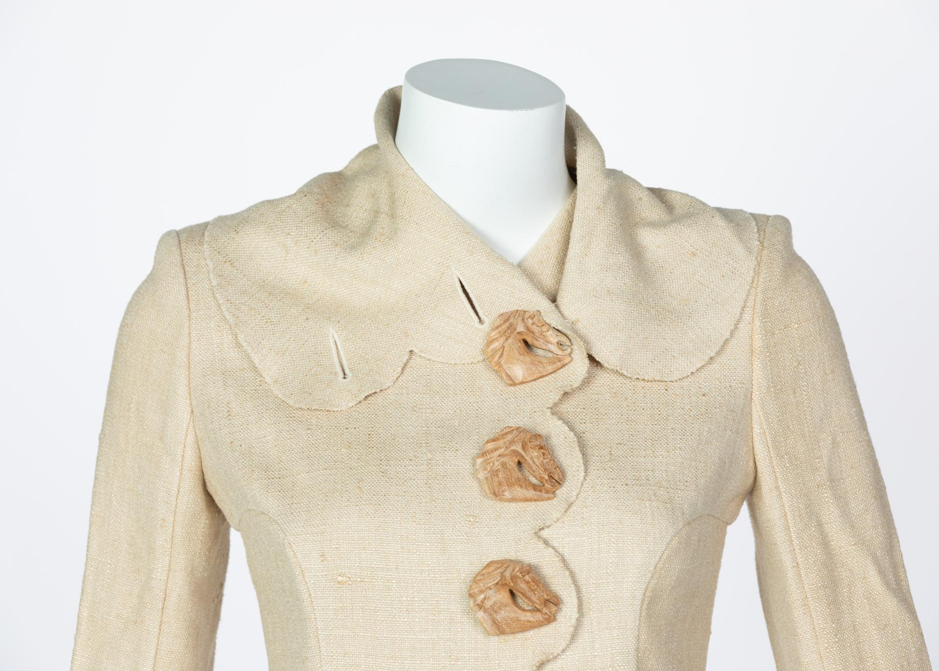 Chloe by Stella McCartney Beige Silk Wood Horse Button Skirt Suit, Runway 2001 2