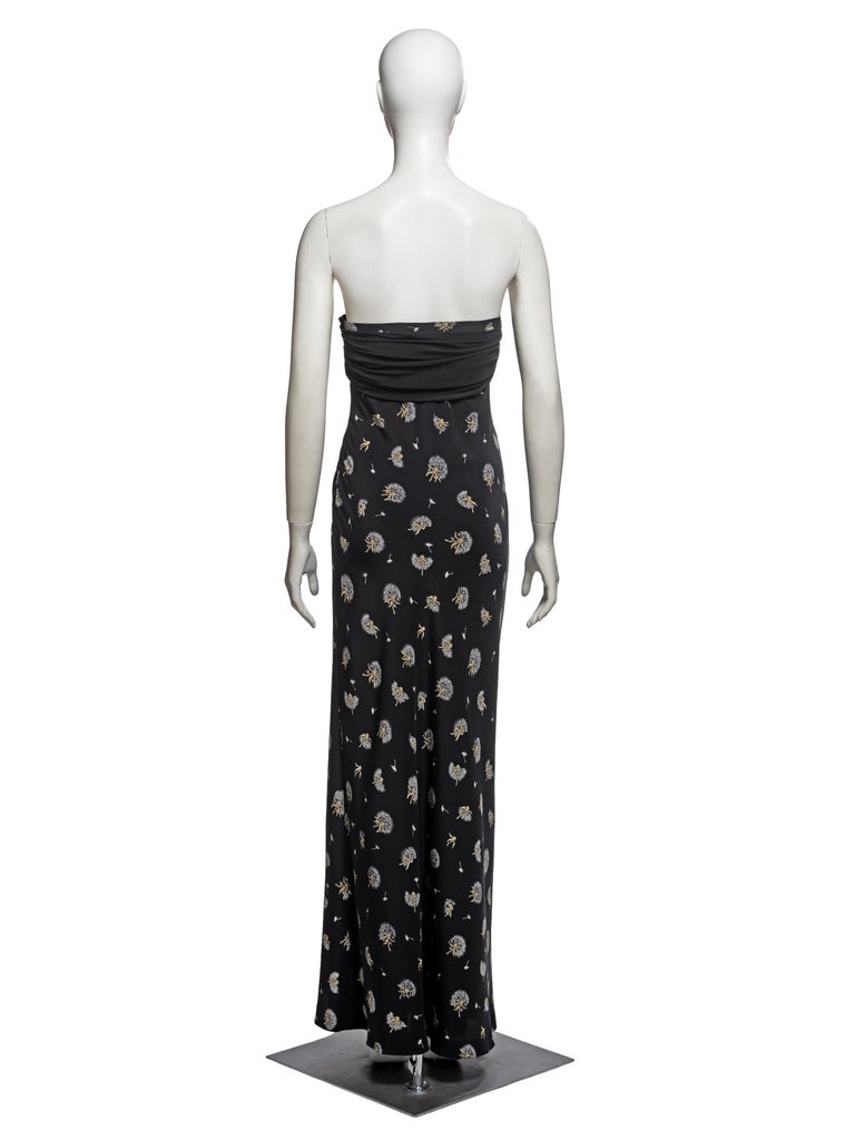 stella satin strapless floral dress Chloé by Stella McCartney Dandelion Print Silk Strapless Maxi Dress, SS  1998 at 1stDibs