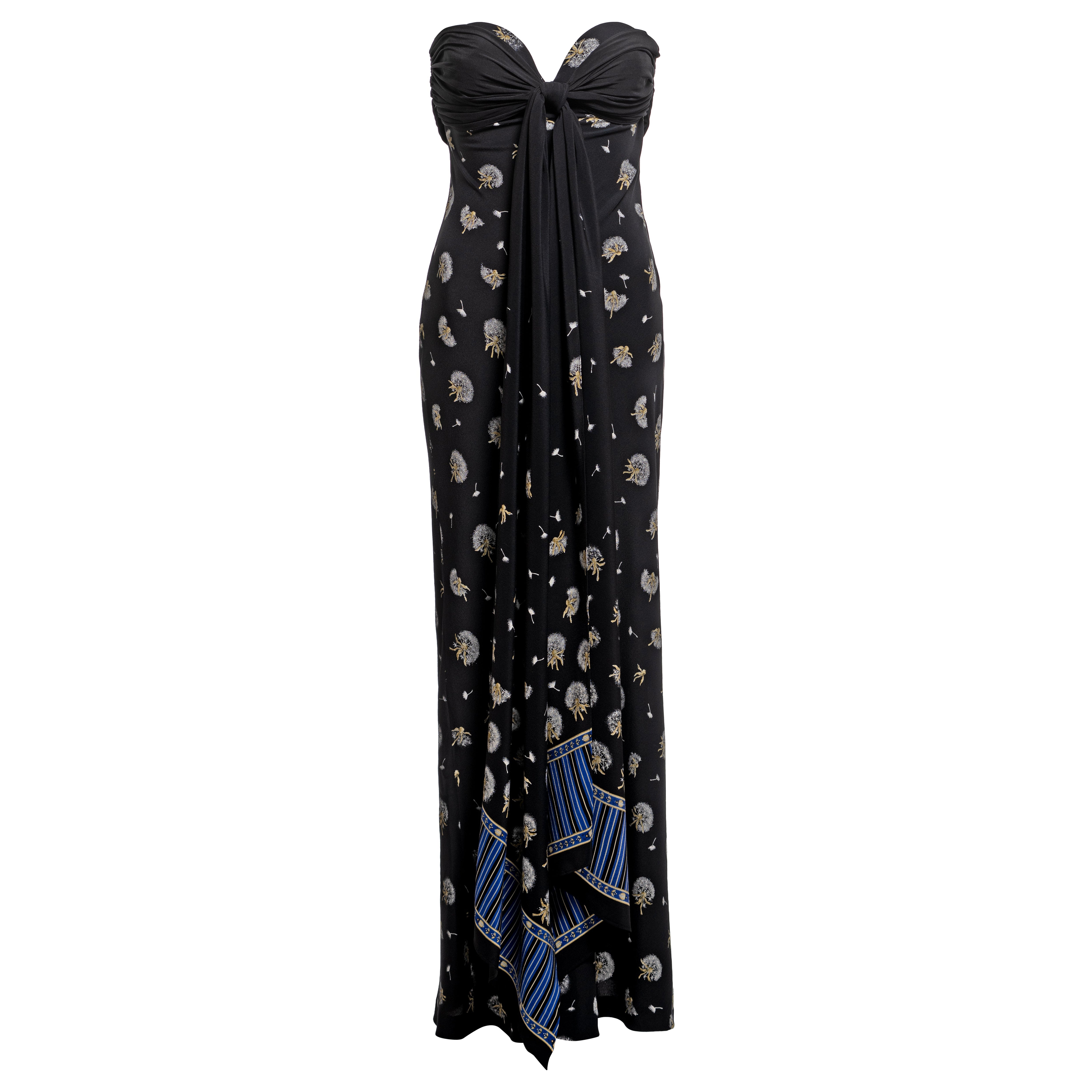 Chloé by Stella McCartney Trägerloses Maxikleid aus Seide mit Löwenzahnmuster, SS 1998