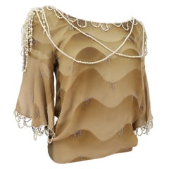 Chloé by Stella McCartney FW-2001 Silk Ombré Pearl Trim Evening Top