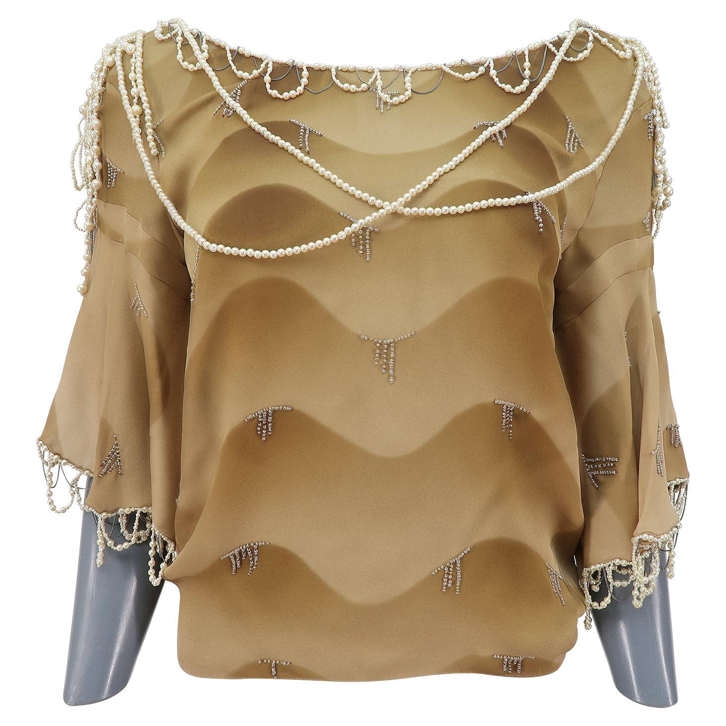 Chloé by Stella McCartney FW-2001 Silk Ombré Pearl Trim Evening Top For Sale