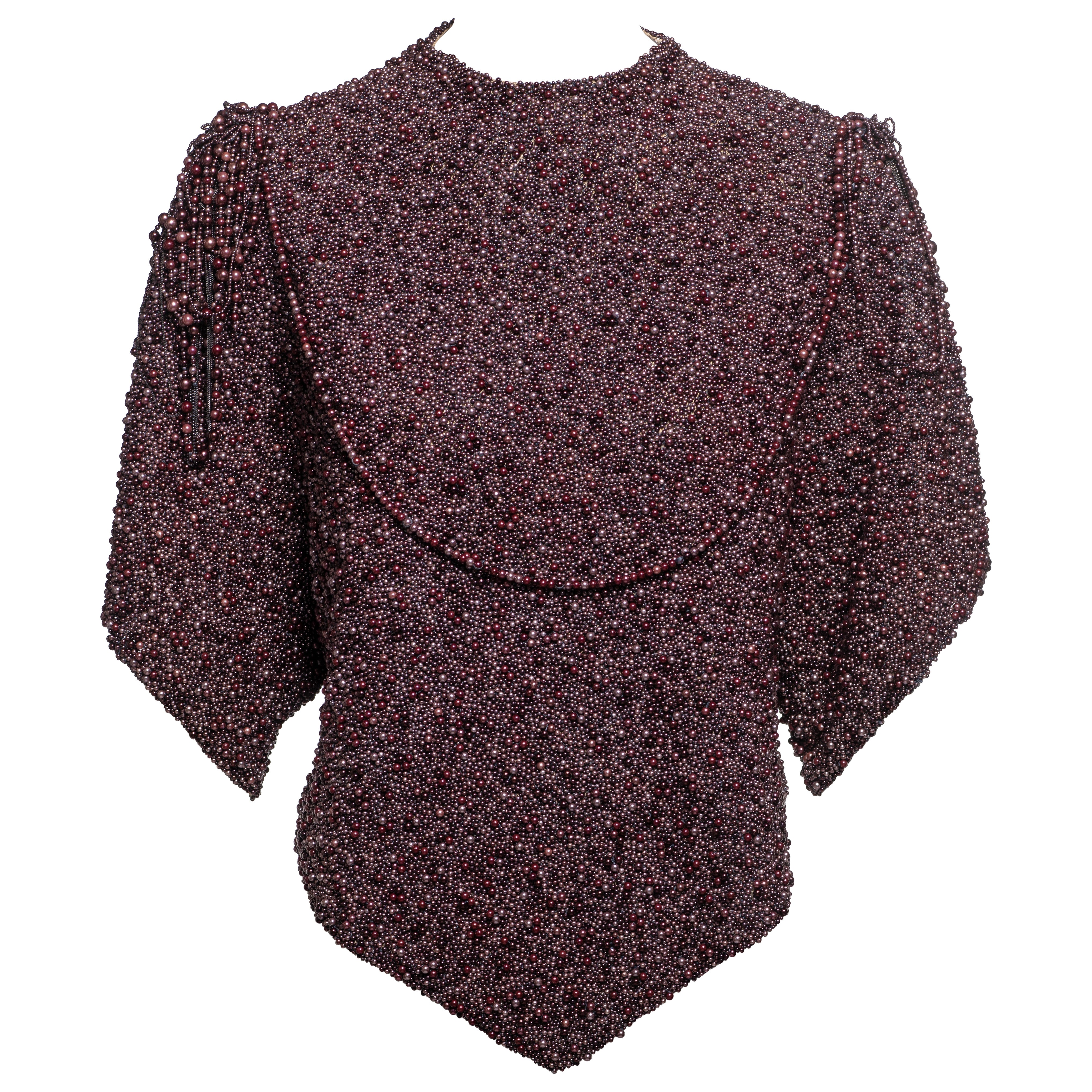 Chloé by Stella McCartney Hand-Beaded Plum Pearlised Bead Blouse, FW 2001 For Sale