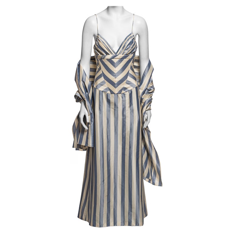 Chlo by Stella McCartney Ivory Striped Silk Evening Dress and Shawl, SS  1998 For Sale at 1stDibs