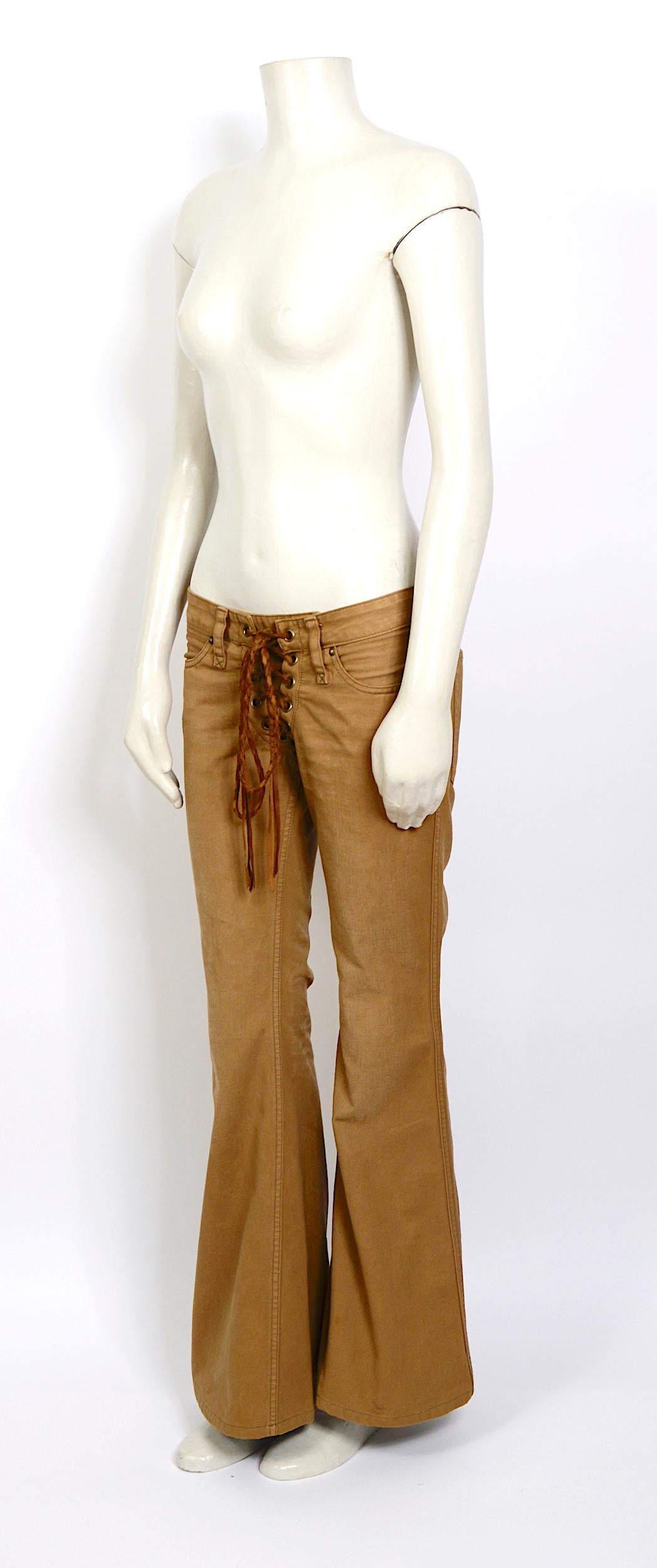 Brown Chloe by Stella McCartney late 90s vintage lace-up low waist bell bottom pants