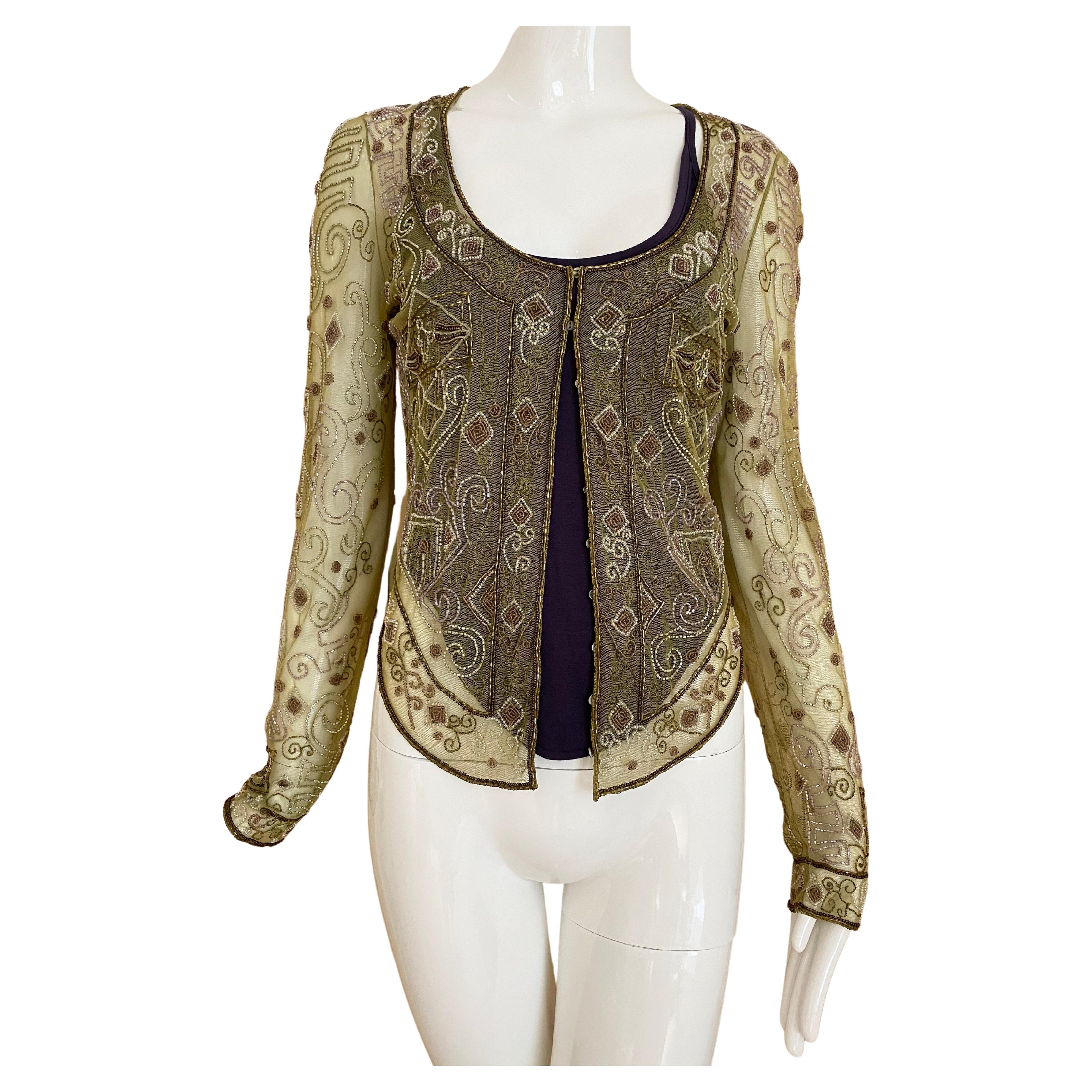 Chloe by Stella McCartney Sheer Green Beaded Cardigan Set For Sale