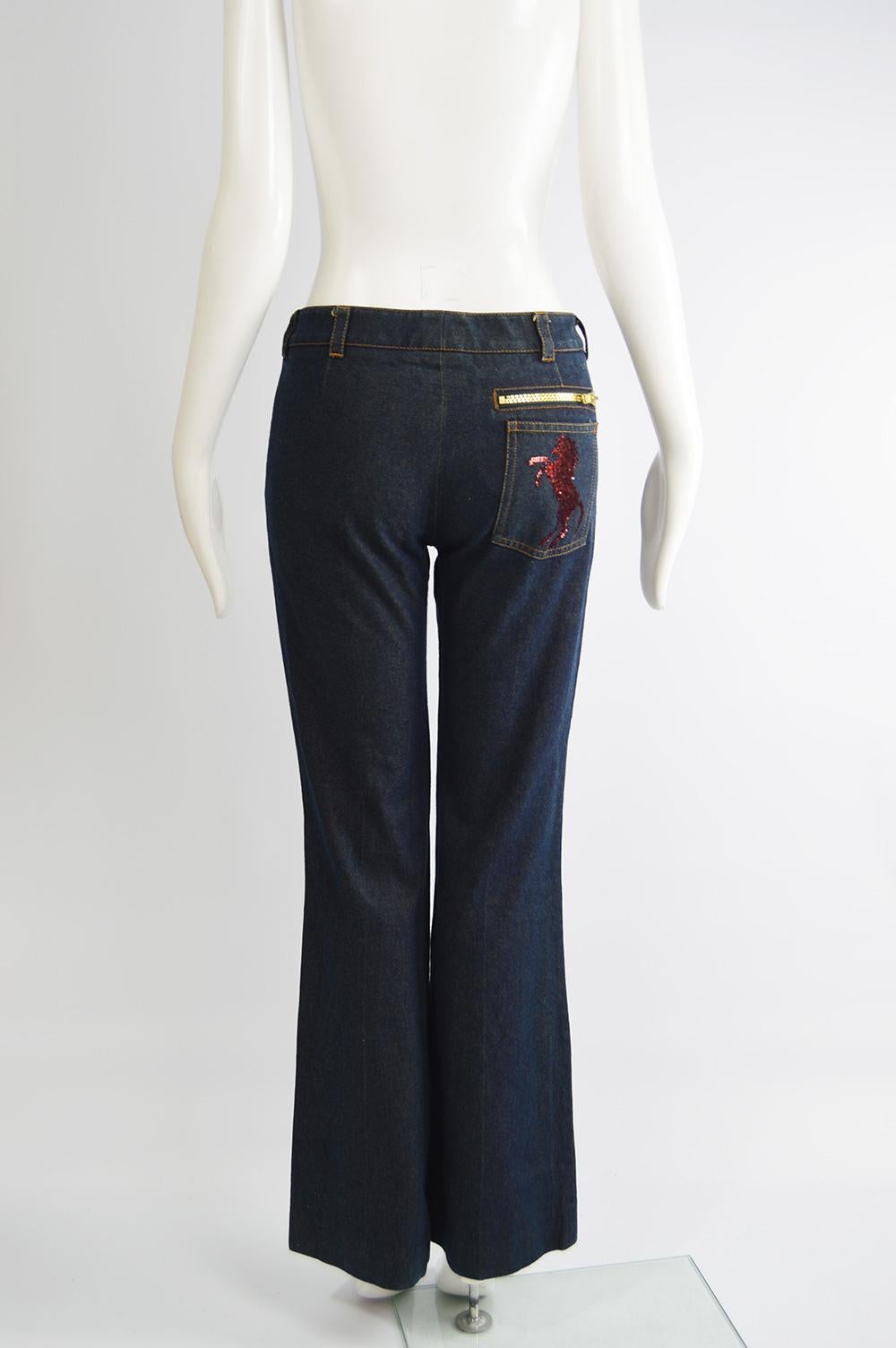 Black Chloe by Stella McCartney Spring 2001 Iconic Runway Horse Sequin Vintage Jeans For Sale