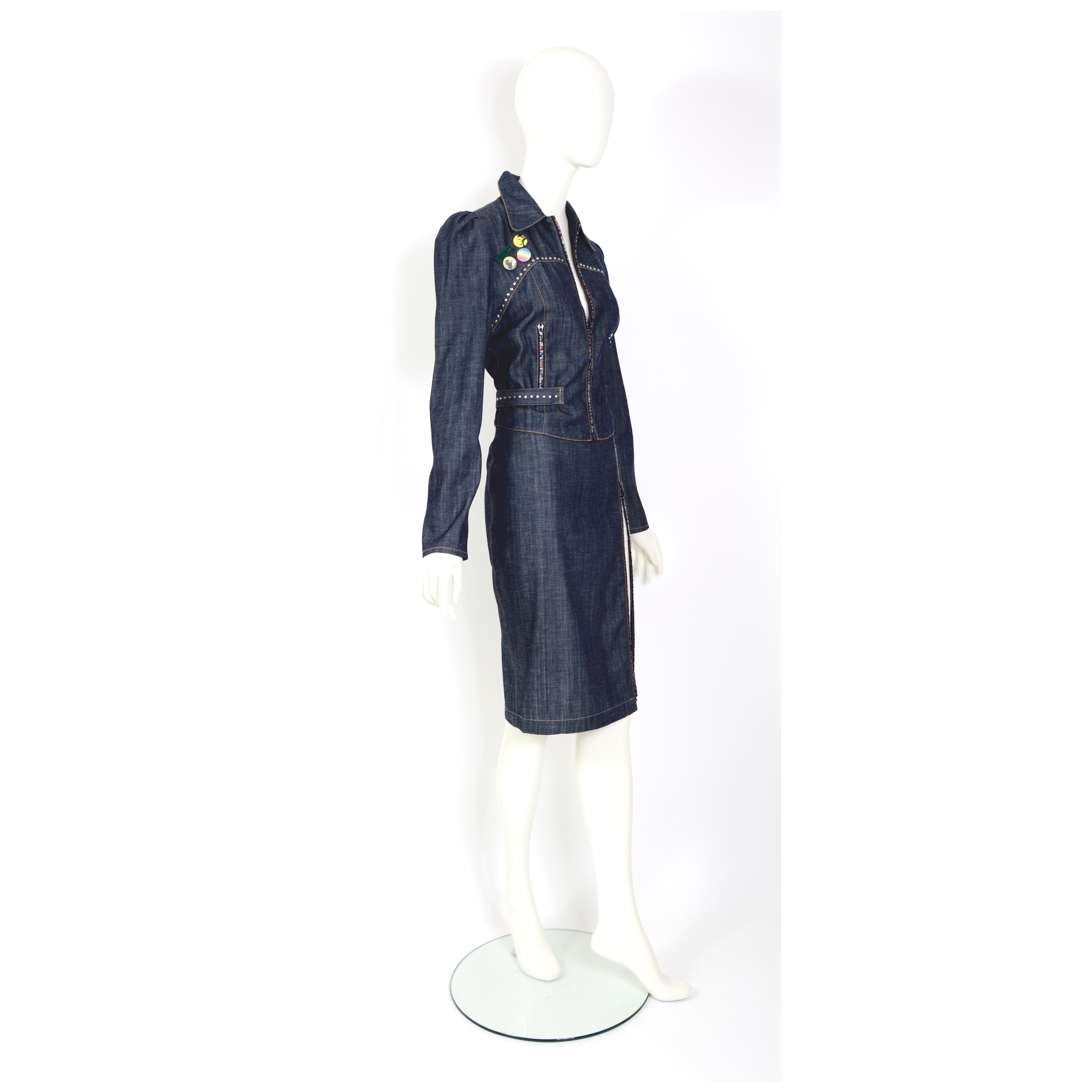 Noir Ensemble veste et jupe en jean vintage 2001 Chloé by Stella McCartney en vente