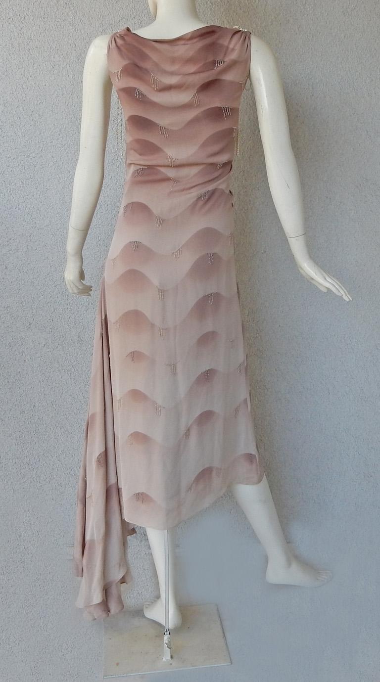 Gray Chloe by Stella McCartney Vintage Runway Ombre Silk Dress w/ Pearl Necklace