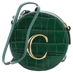 Chloe C Circle Crossbody Bag Crocodile Embossed Leather Mini