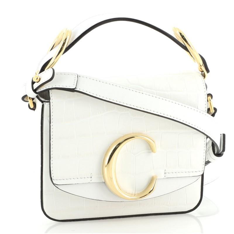 White Chloe C Crossbody Bag Crocodile Embossed Leather Mini