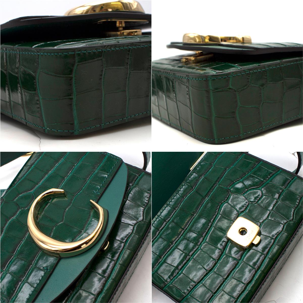Black Chloe C Mini Croc-effect Leather Shoulder Bag in Emerald - New Season