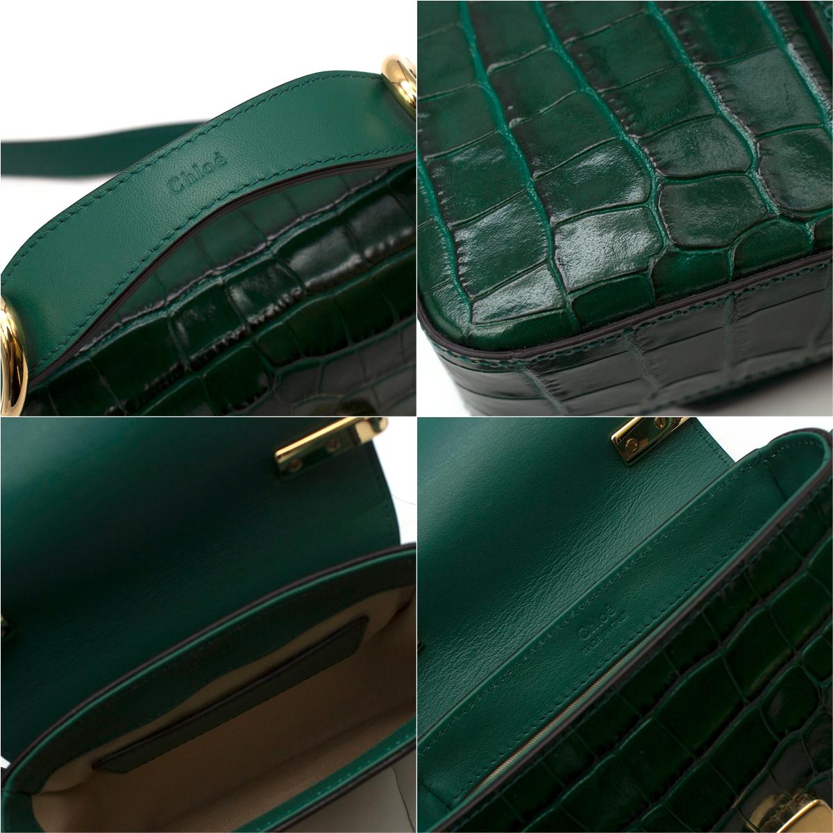 Chloe C Mini Croc-effect Leather Shoulder Bag in Emerald - New Season In Excellent Condition In London, GB