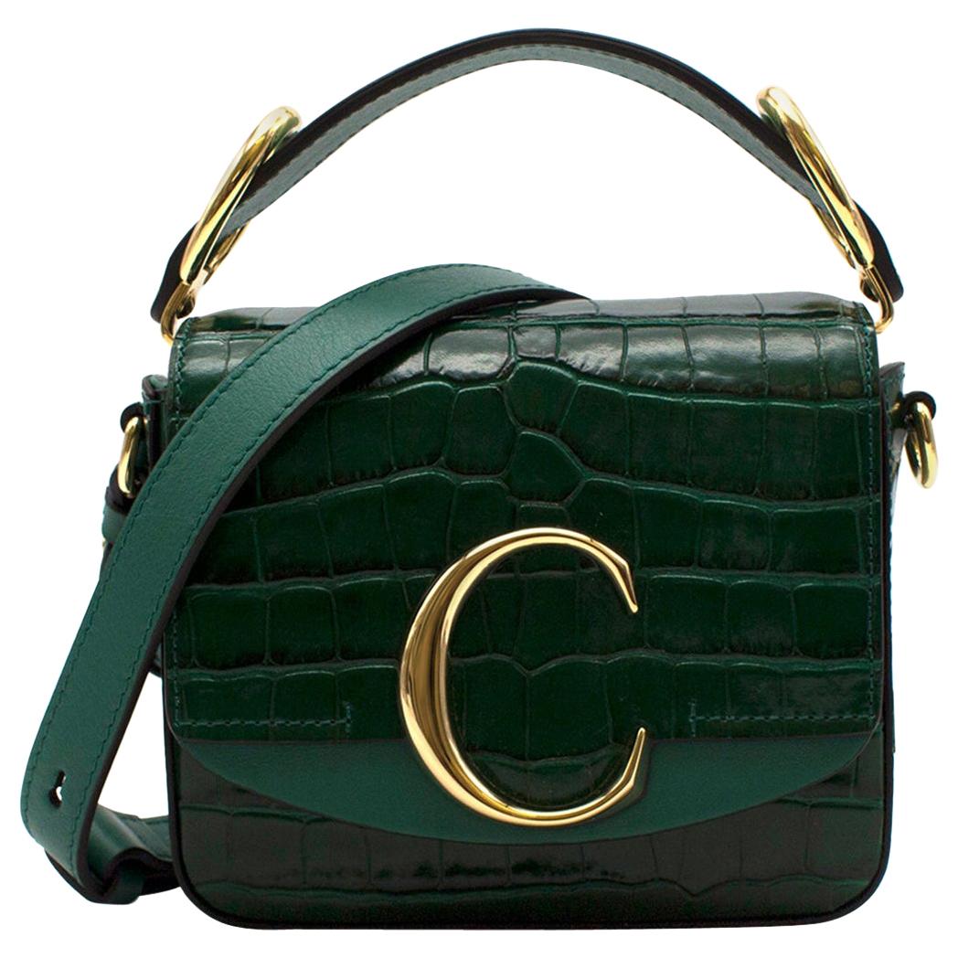 Chloe C Mini Croc-effect Leather Shoulder Bag in Emerald - New Season