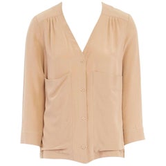 CHLOE camel beige brown silk dual patch pocket shirt blouse top FR34 US0 XS