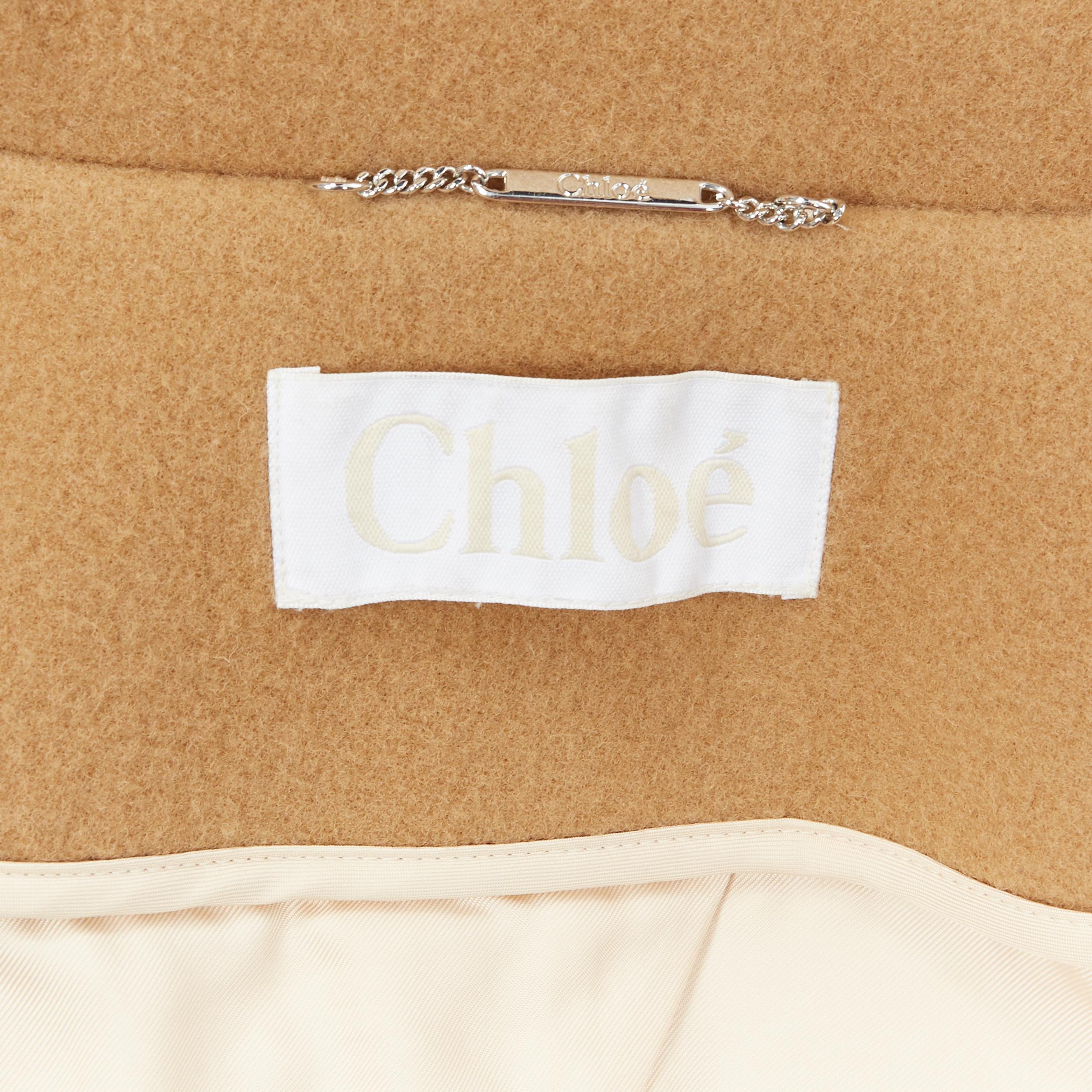 CHLOE camel beige brown thick wool felt wide collar structured winter coat S 3
