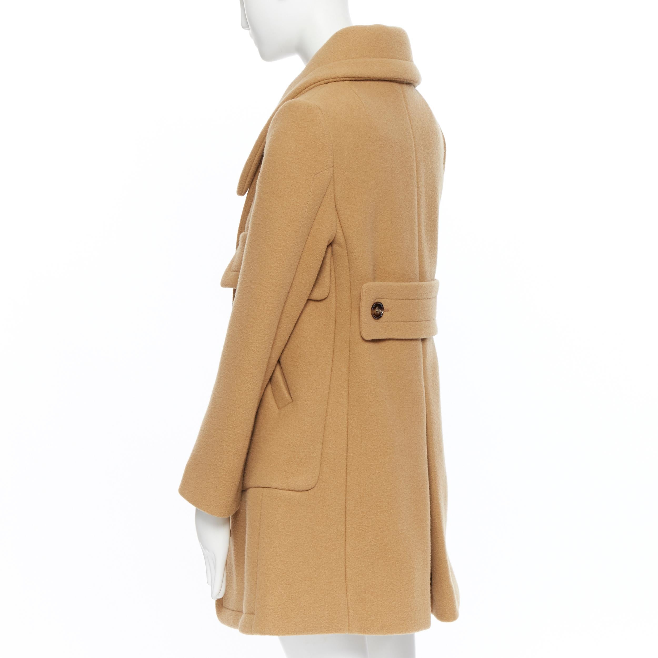 CHLOE camel beige brown thick wool felt wide collar structured winter coat S In Excellent Condition In Hong Kong, NT