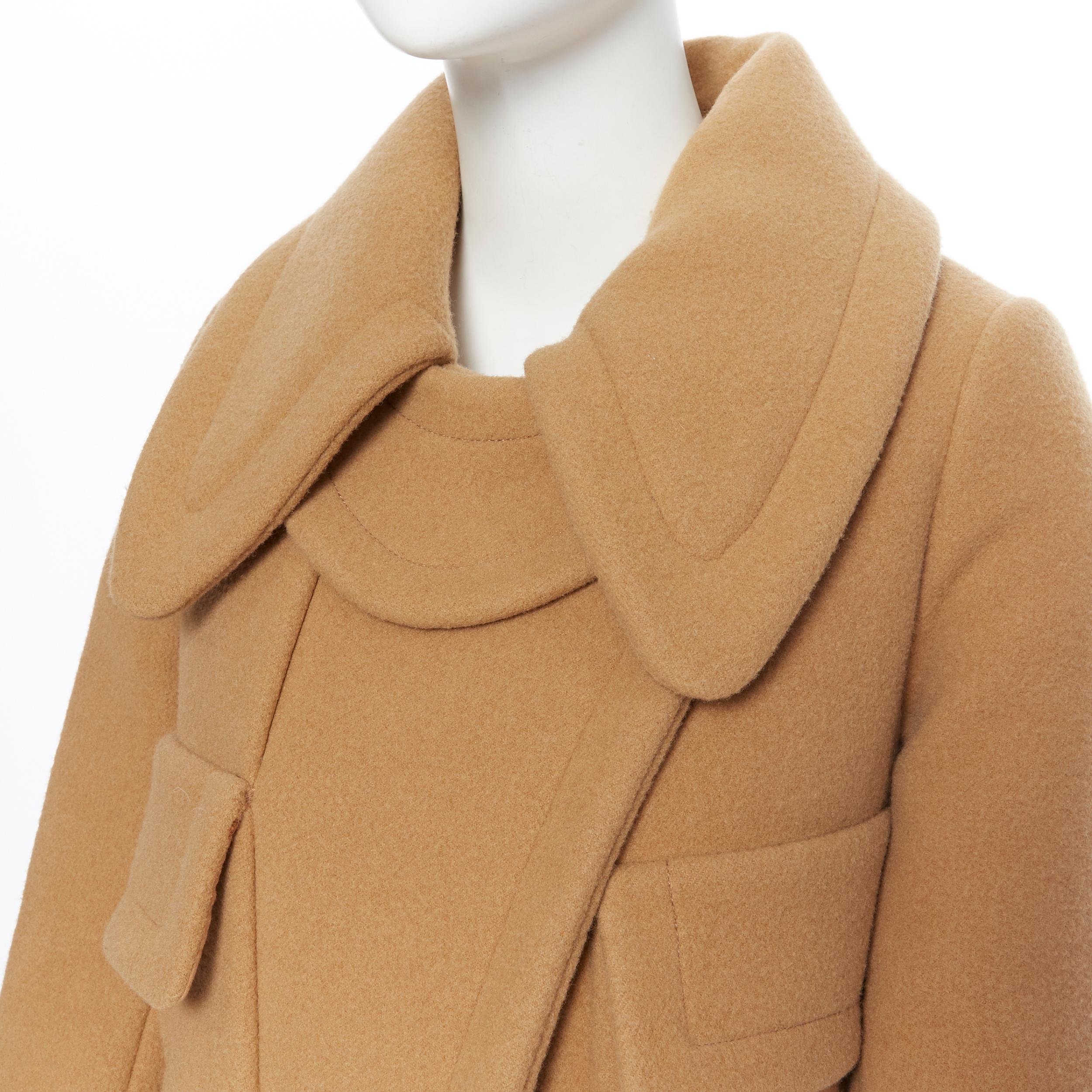 Women's CHLOE camel beige brown thick wool felt wide collar structured winter coat S