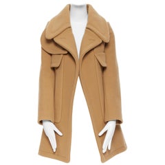CHLOE camel beige brown thick wool felt wide collar structured winter coat S
