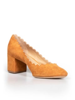 Chloé Camel Suede Scalloped Edge Pumps Size IT 35.5