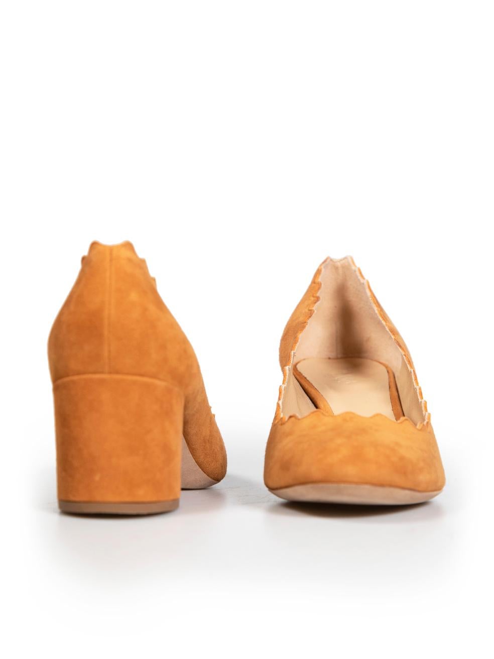 Chloé Camel Suede Scalloped Edge Pumps Size IT 35.5 In Good Condition In London, GB
