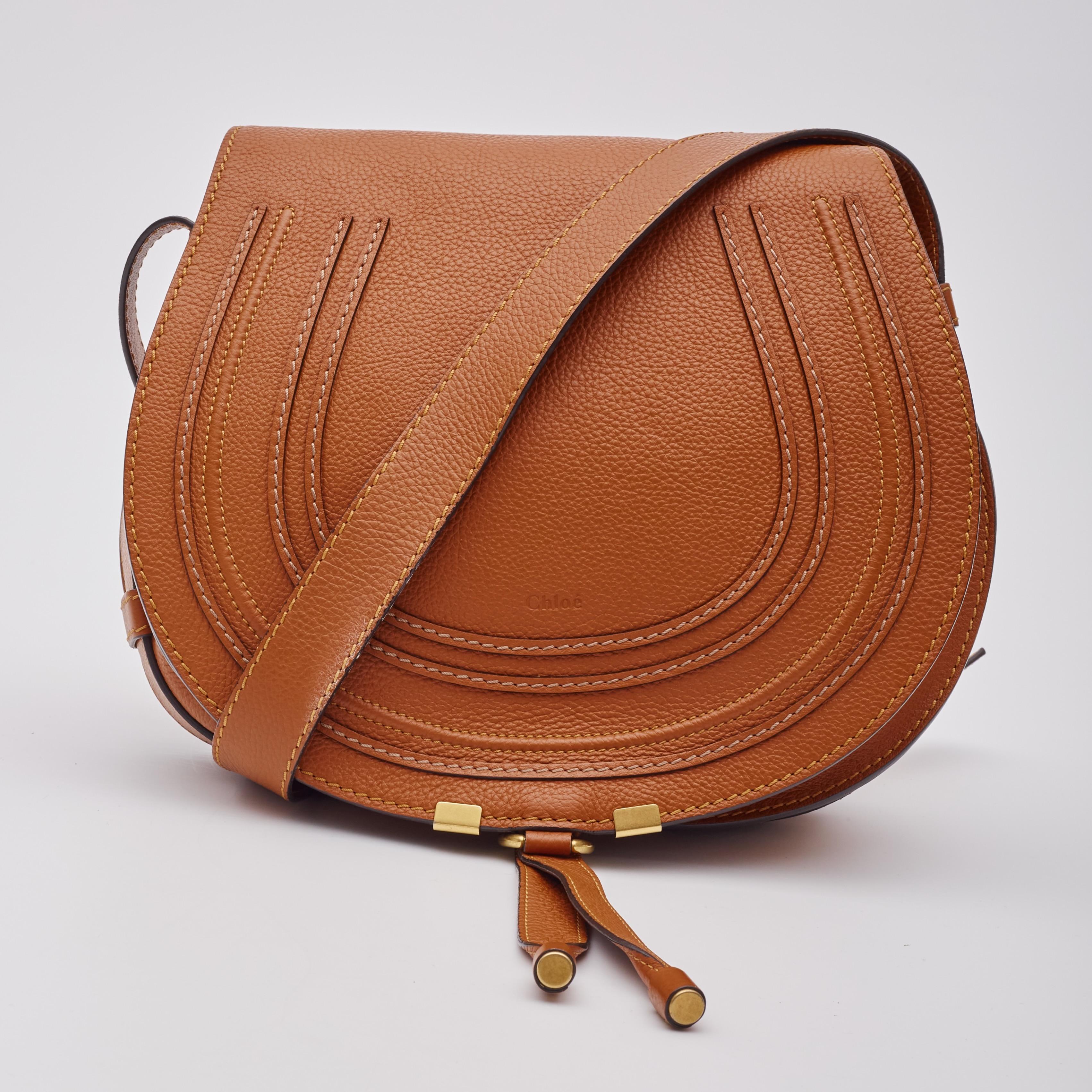 Chloe Caramel Leather Marcie Crossbody Bag Medium In Excellent Condition For Sale In Montreal, Quebec