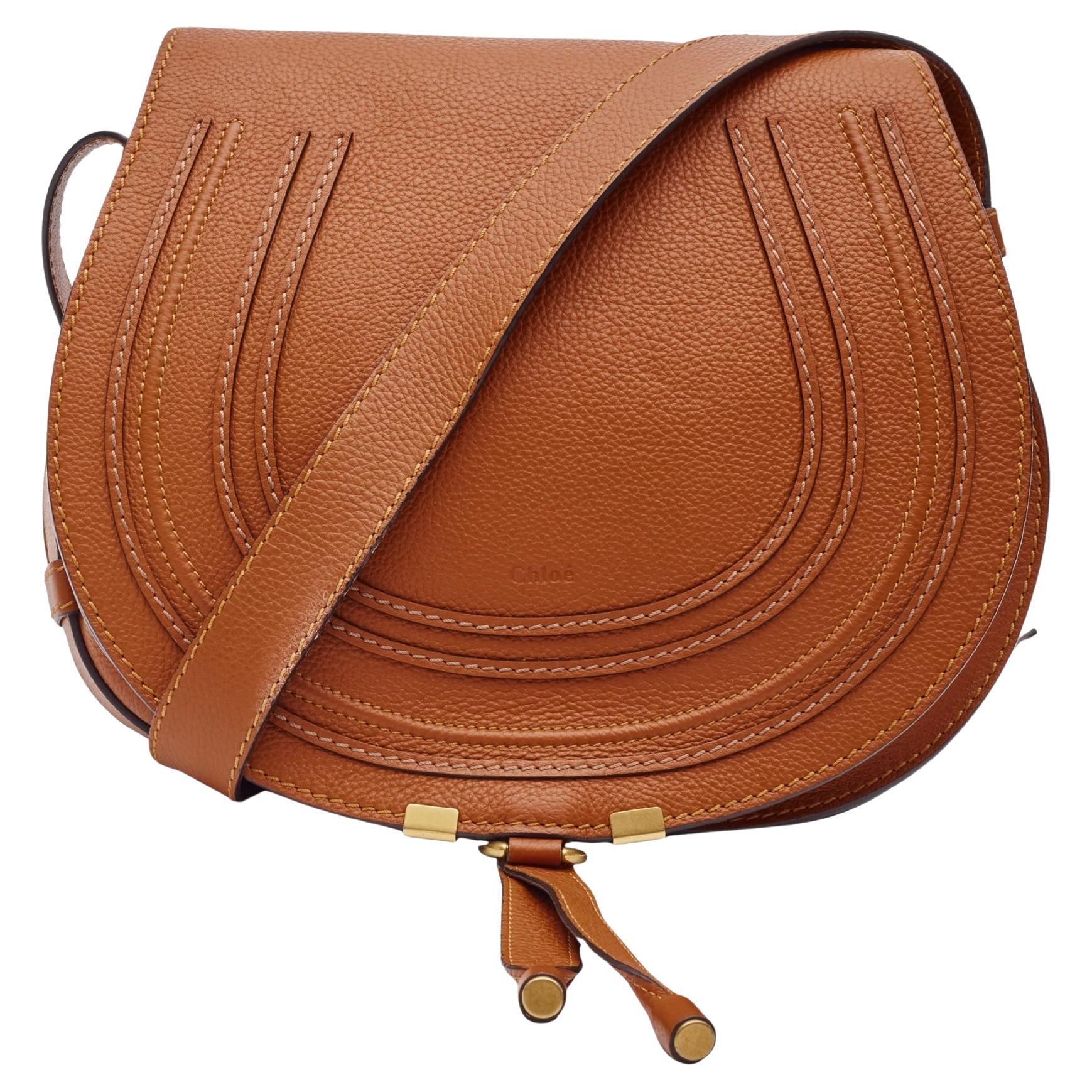 Chloe Caramel Leather Marcie Crossbody Bag Medium For Sale
