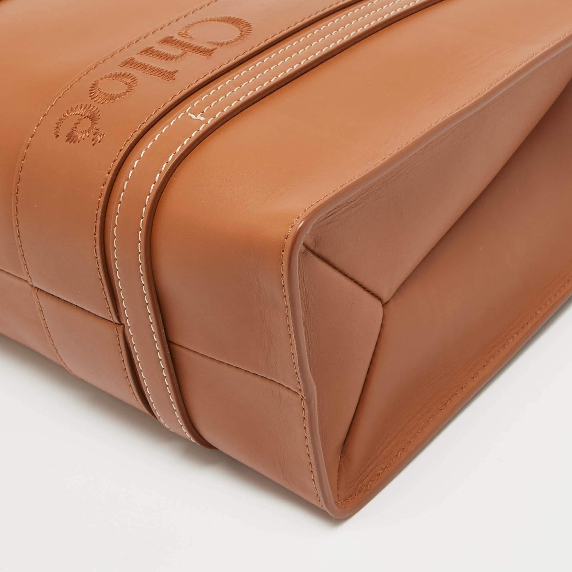 Chloe Caramel Leather Medium Woody Tote 4