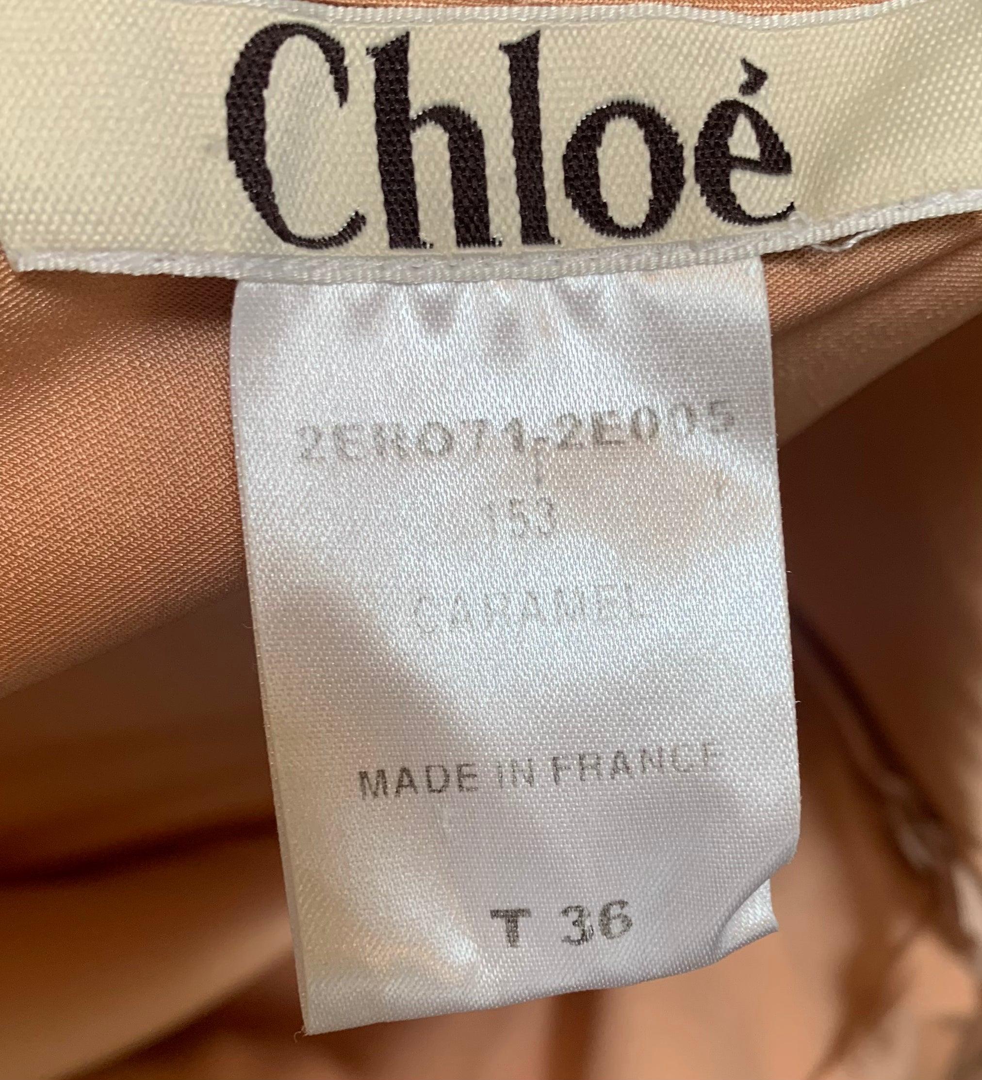 Vestido Chloé Caramelo con Mangas Flutter y Hombros Cucú en Excelente estado para la venta en Los Angeles, CA