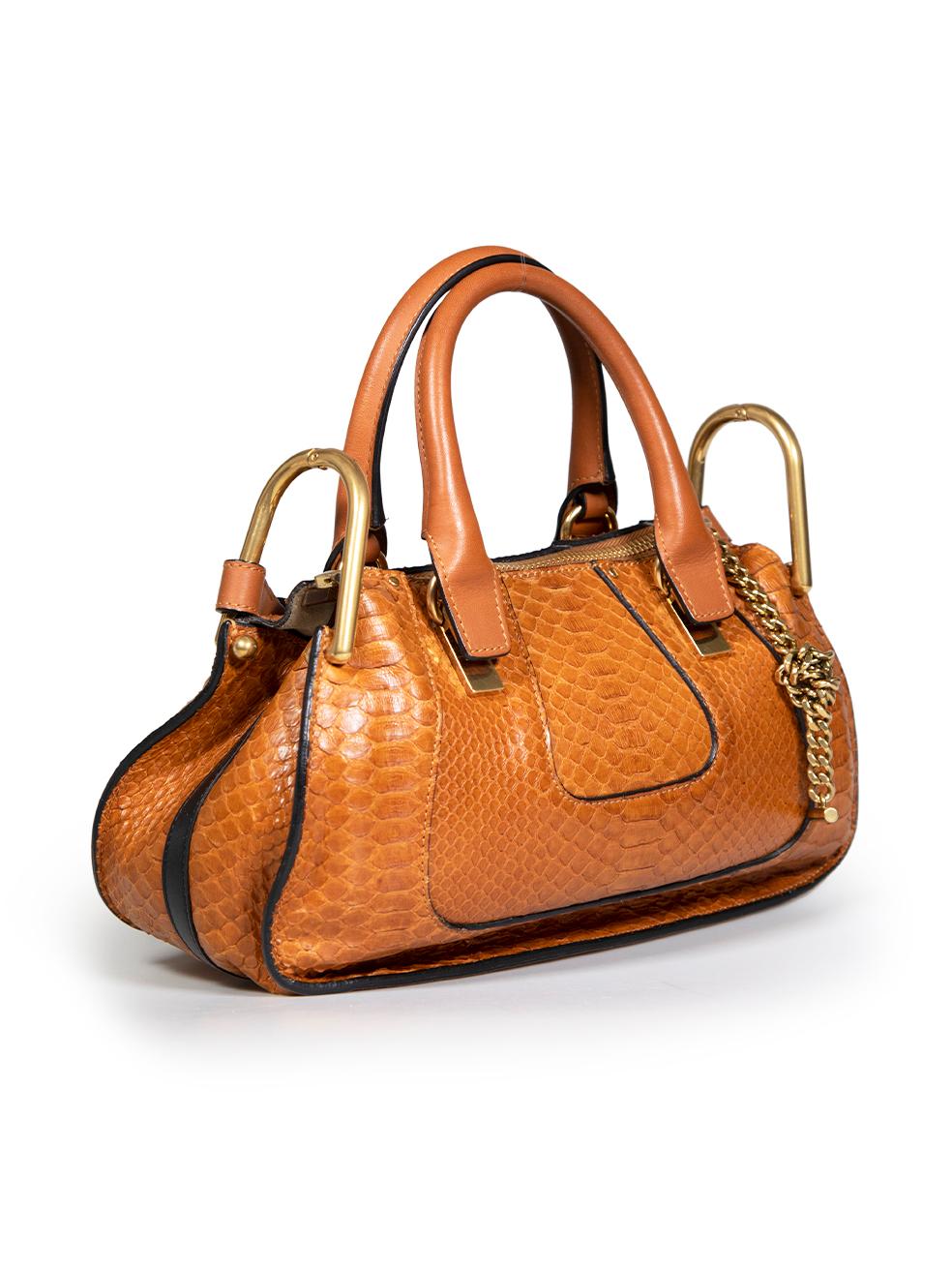 CONDITION is Very good. Hardly any visible wear to bag is evident on this used Chloé designer resale item.
 
 Details
 Model: Small Hayley
 Caramel brown
 Python
 Medium handbag
 Calfskin leather trim
 2x Rolled top handles
 Gold tone hardware
 1x