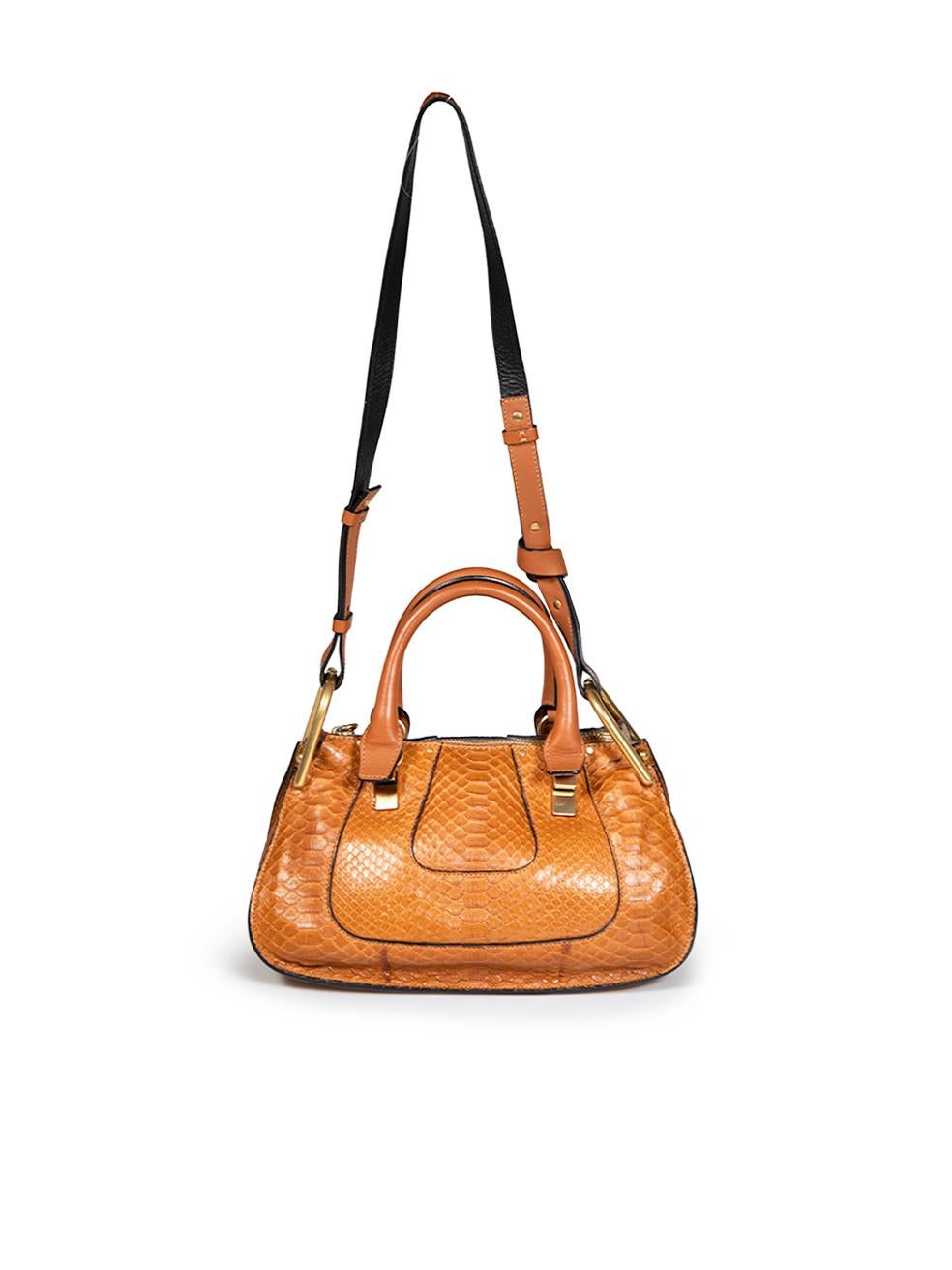 Chloé Caramel Python Calfskin Small Hayley Double Carry Satchel In Good Condition For Sale In London, GB