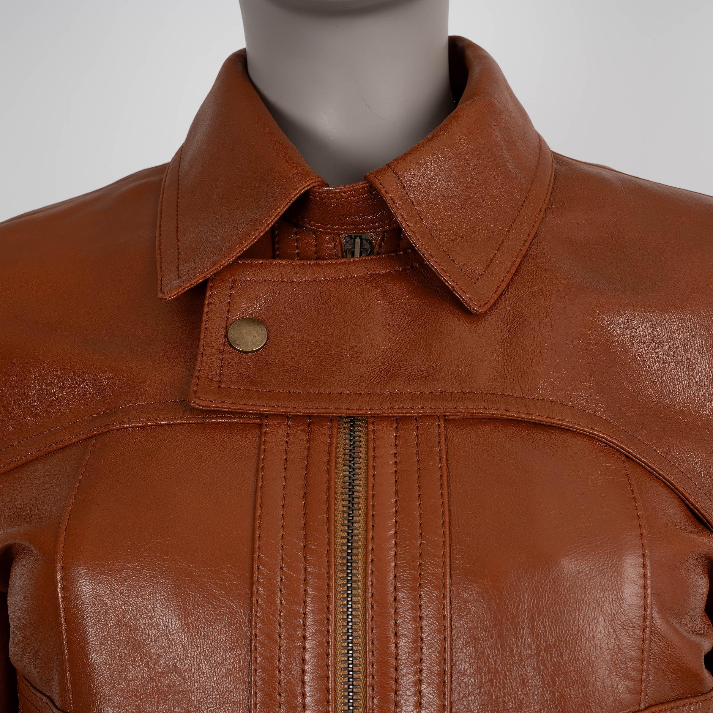 CHLOE Giacca bomber 2024 in pelle marrone Caramello 38 S in vendita 1