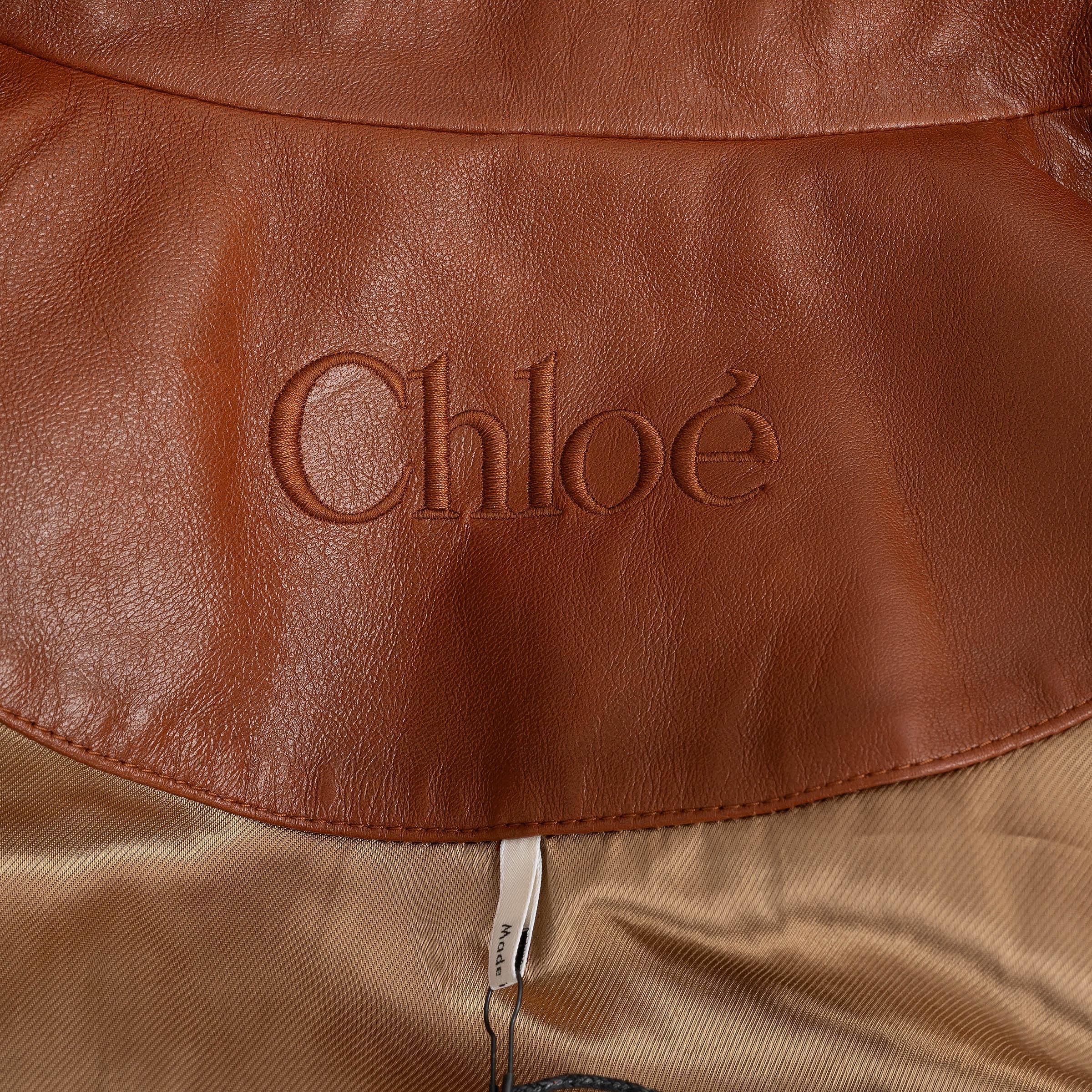 CHLOE Giacca bomber 2024 in pelle marrone Caramello 38 S in vendita 3