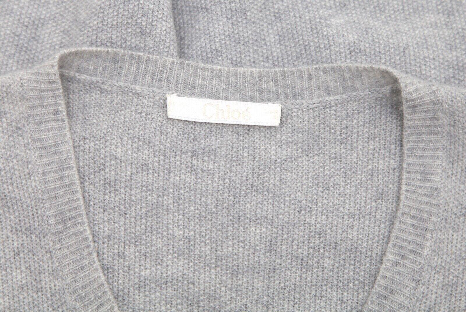 CHLOE Grey Cardigan Sweater Knit Cashmere Long Sleeve Snap Closure Sz XS For Sale 3