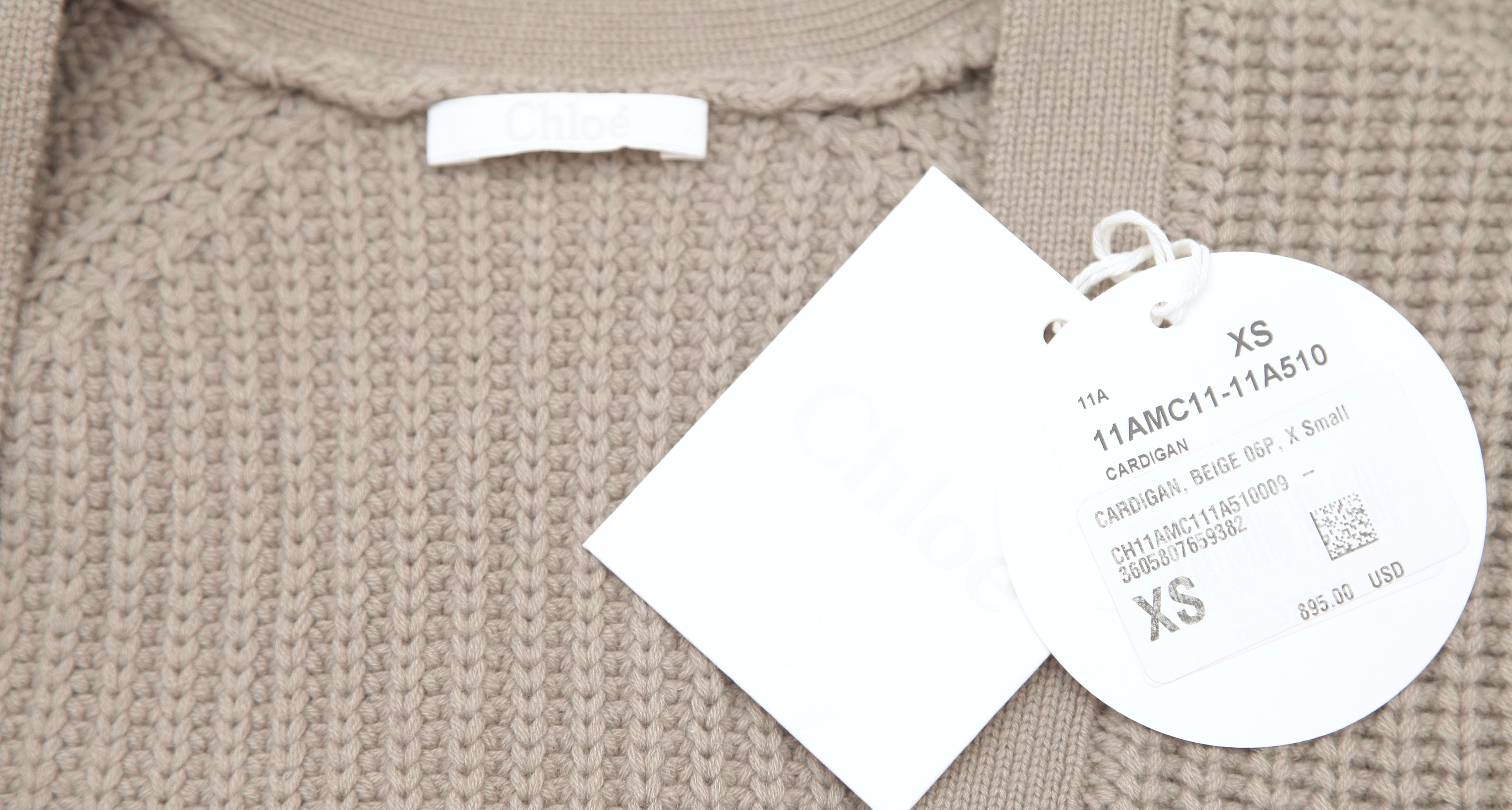 CHLOE Cardigan Sweater Long Sleeve Beige Knit Buttons Pockets Sz XS 2011 $895 For Sale 4