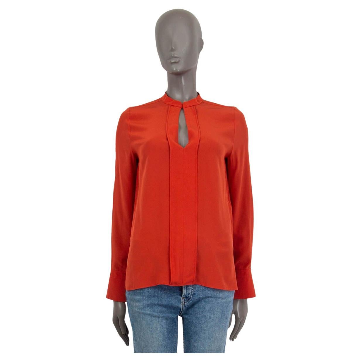 CHLOE carmine red silk OVERSIZED KEYHOLE Blouse Shirt 36 XS For Sale