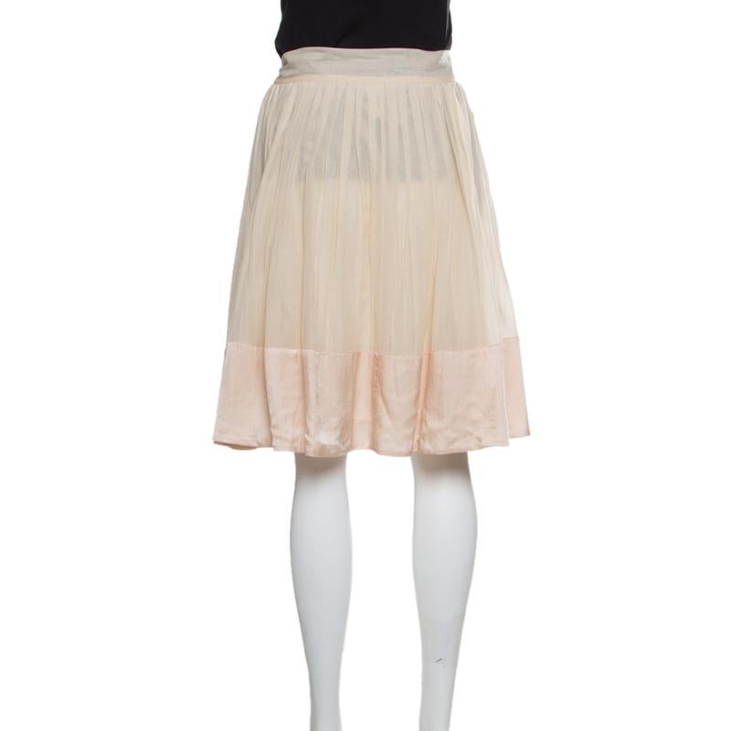 Beige Chloe Champagne Cotton Satin Trim Detail Pleated Wrap Skirt M