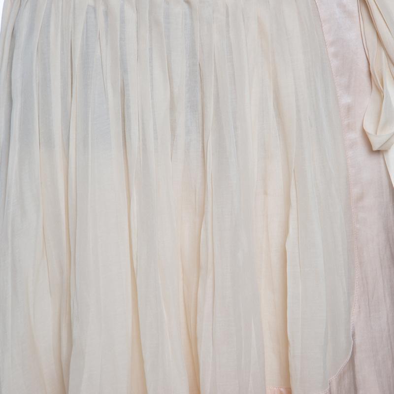 Chloe Champagne Cotton Satin Trim Detail Pleated Wrap Skirt M In New Condition In Dubai, Al Qouz 2