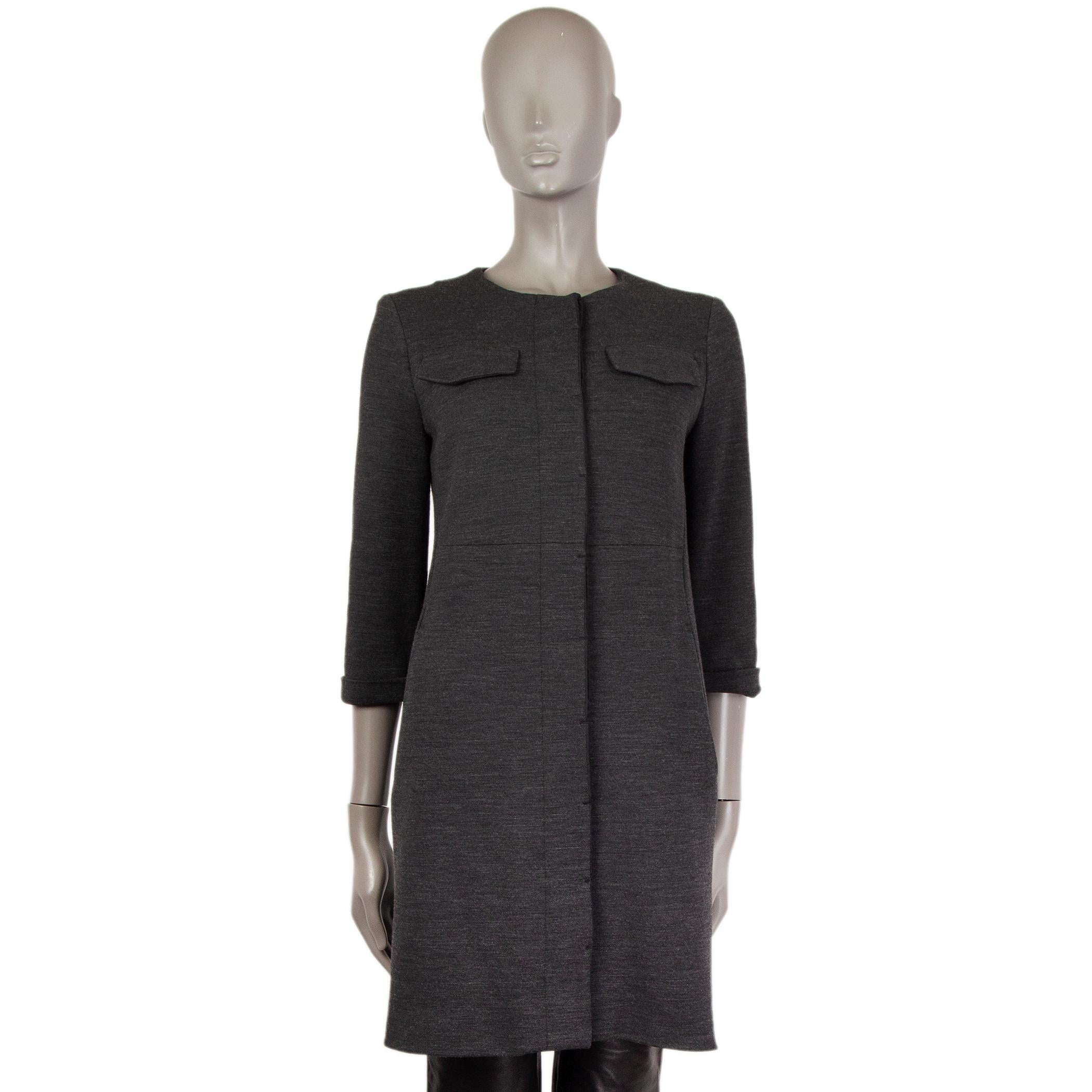 Black CHLOE charcoal grey wool BELTED Collarless KNIT Coat Jacket 36 XS For Sale