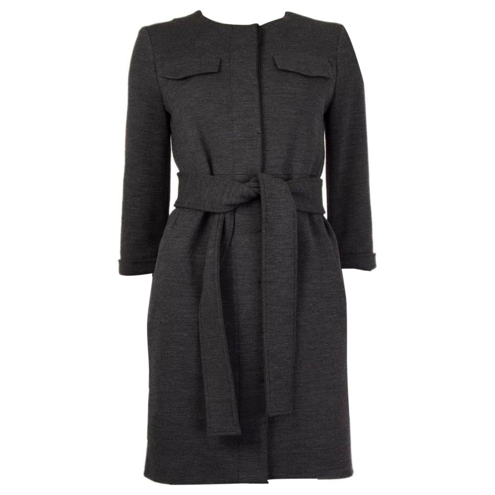 CHLOE anthrazitfarbener Wollmantel mit BELTED-Kragenfreiem NIT, 36 XS