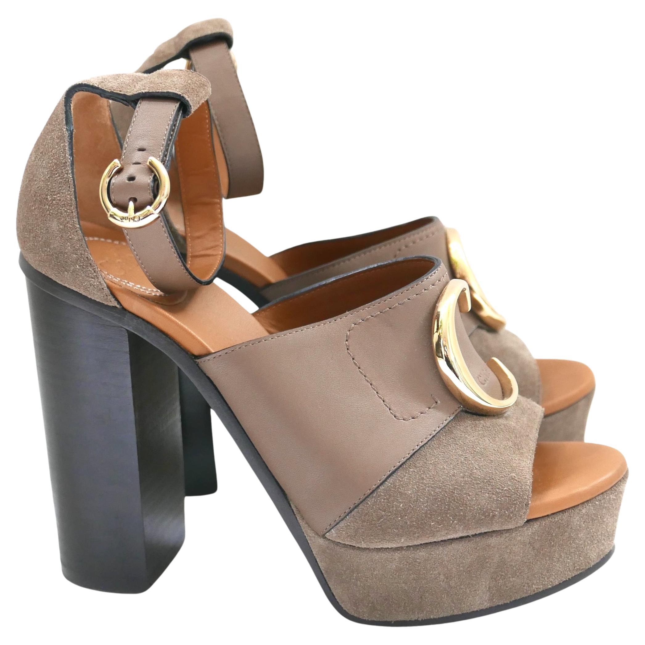 Chloé Chloe C logo platform sandals For Sale