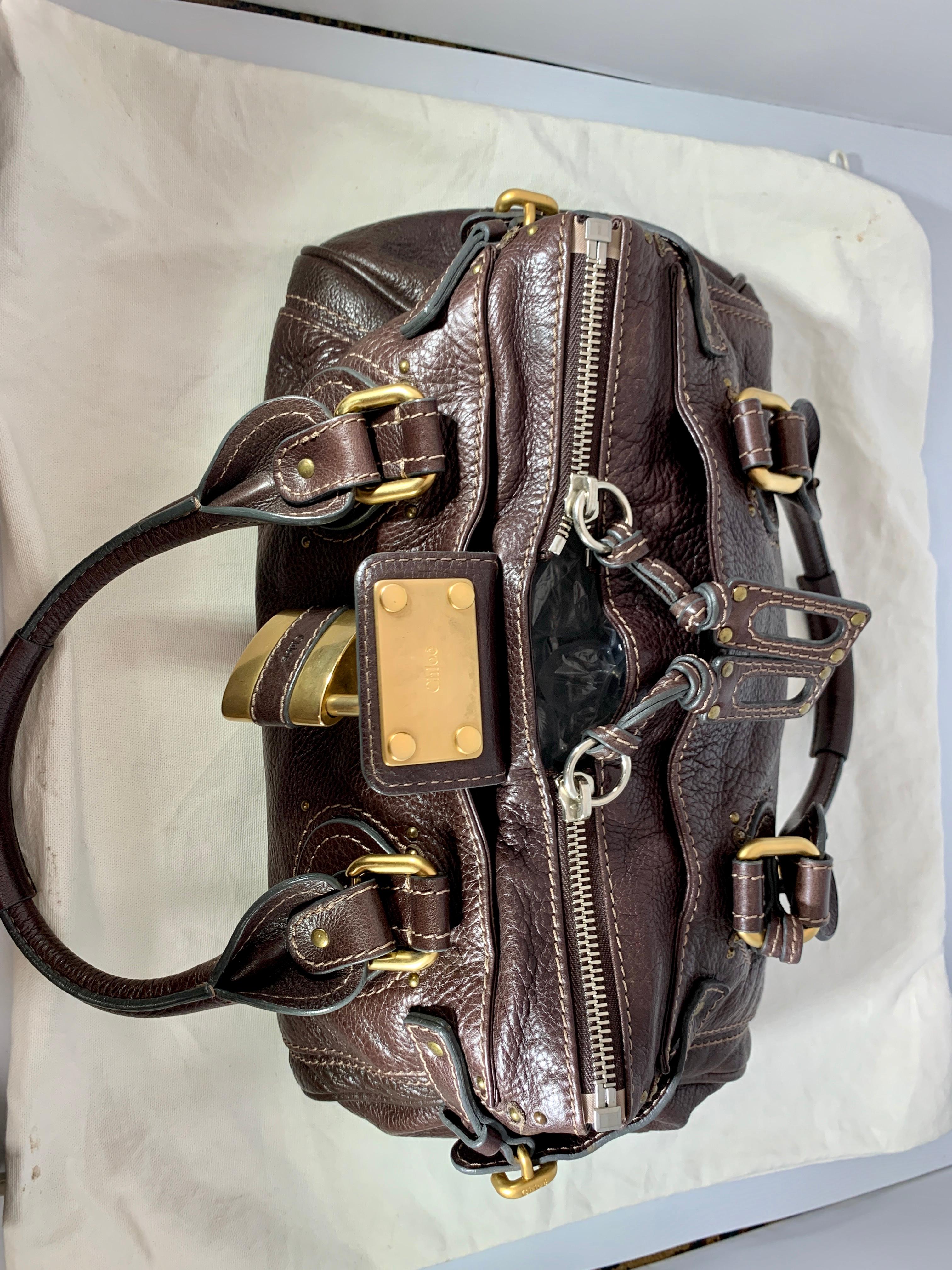 CHLOE Chocolate Brown Leather Paddington Medium Satchel Bag with Lock & Key 5