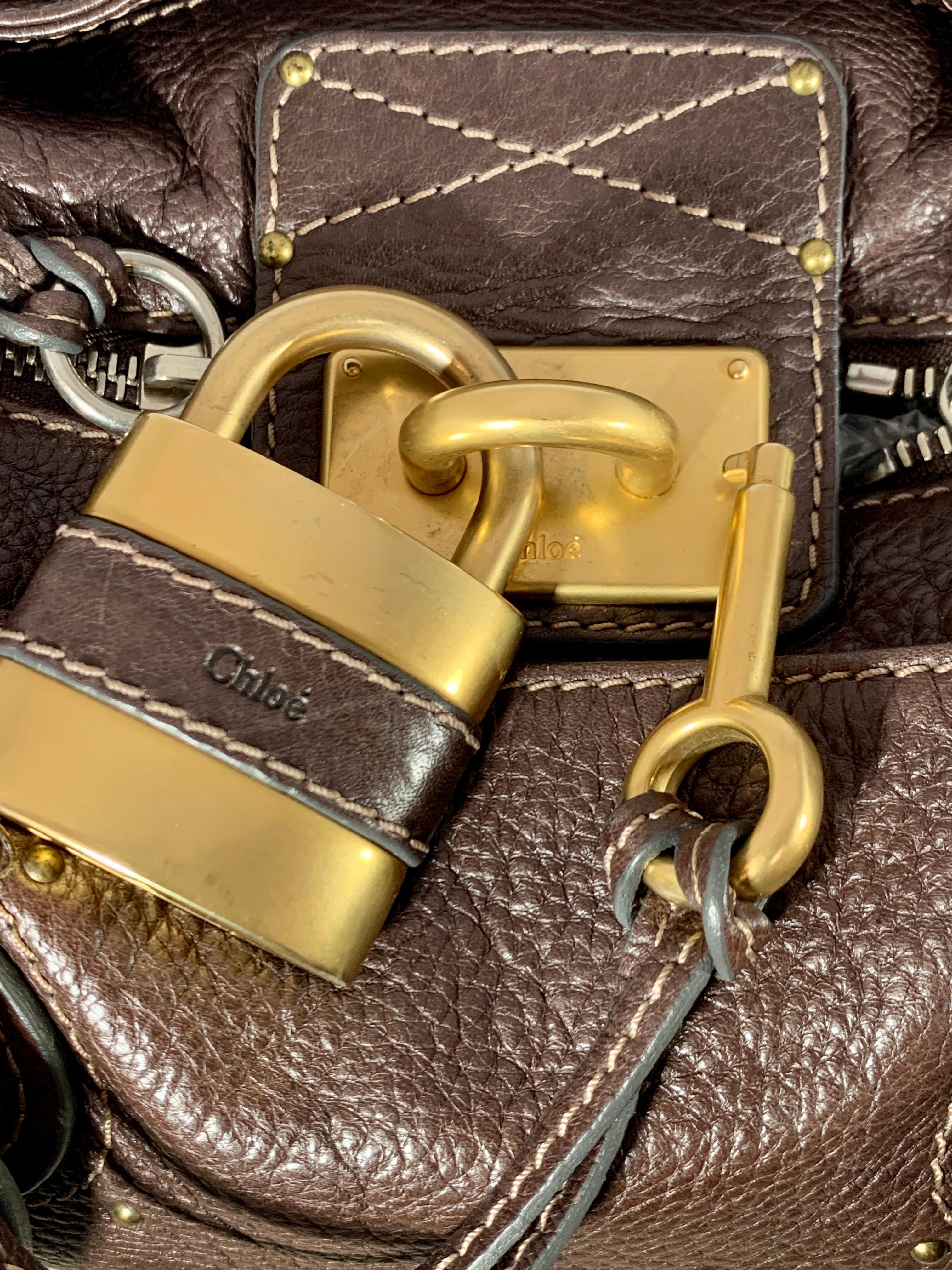 CHLOE Chocolate Brown Leather Paddington Medium Satchel Bag with Lock & Key 1