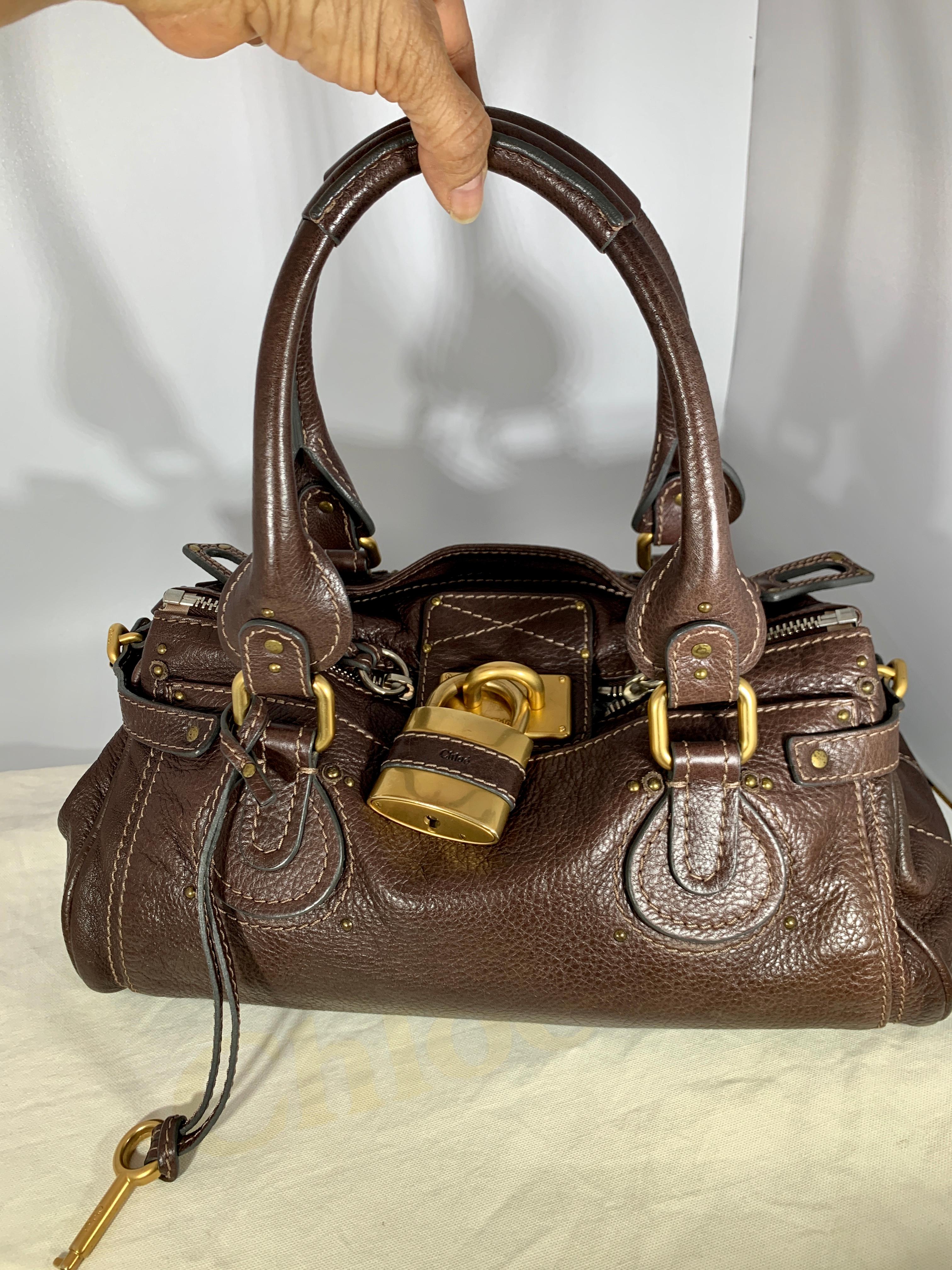 CHLOE Chocolate Brown Leather Paddington Medium Satchel Bag with Lock & Key 2