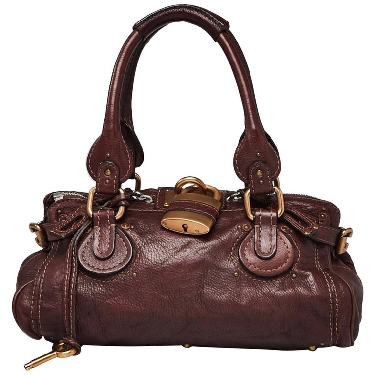 CHLOE Chocolate Brown Leather Paddington Medium Satchel Bag with Lock and  Key For Sale at 1stDibs