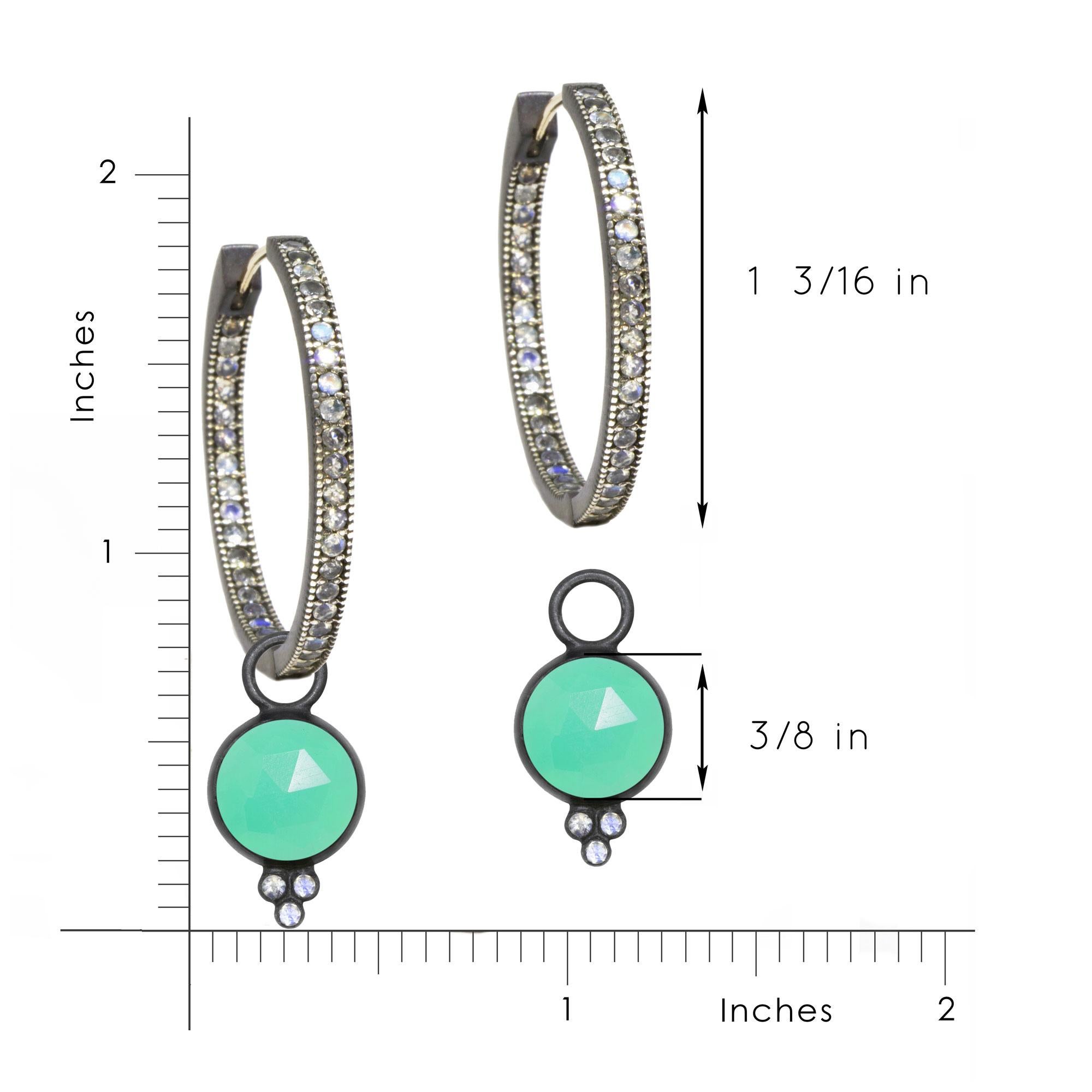 Rose Cut Chloe Chrysoprase Charms and Intricate Oxidized Hoop Earrings For Sale