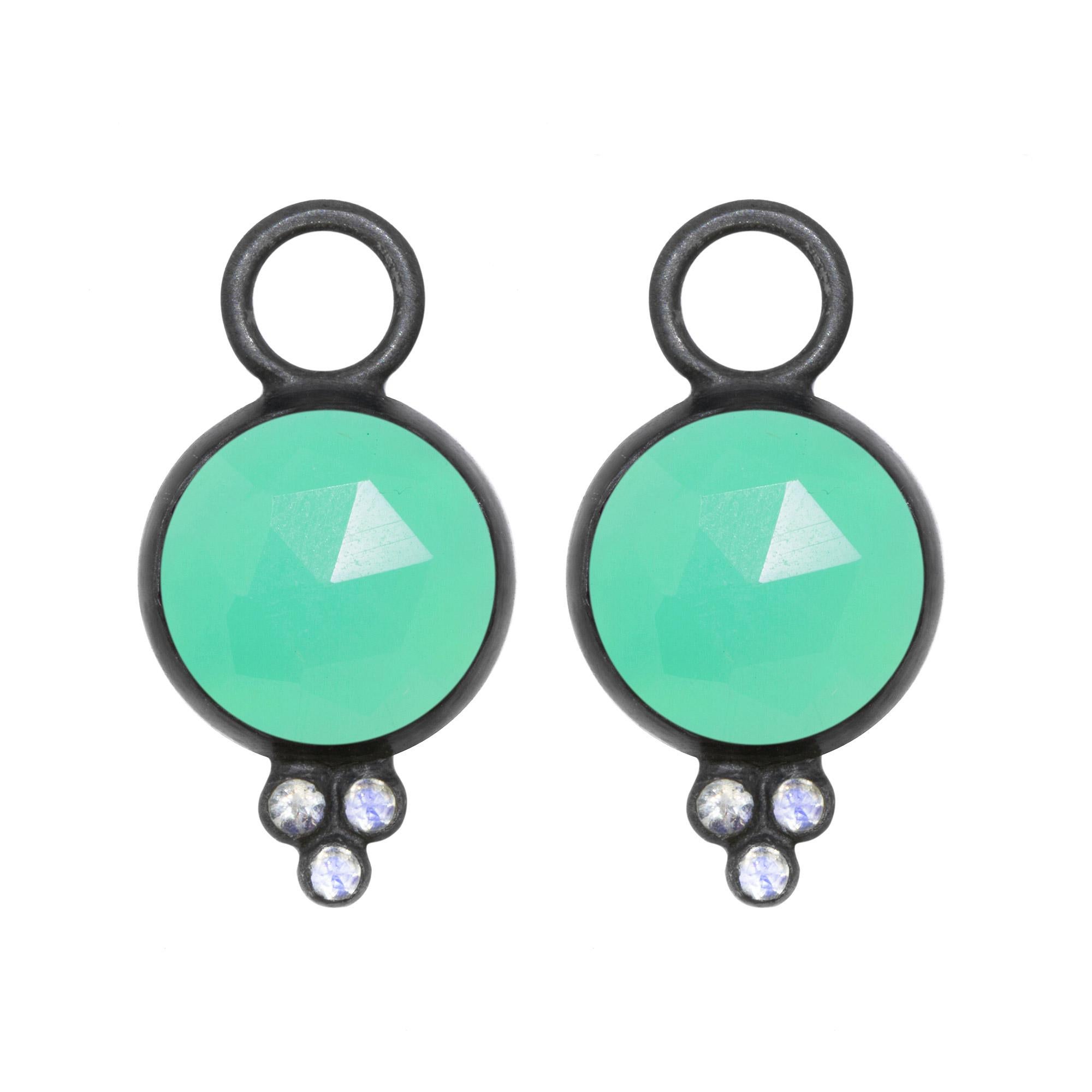 Contemporary Chloe Chrysoprase Charms and Intricate Oxidized Hoop Earrings For Sale