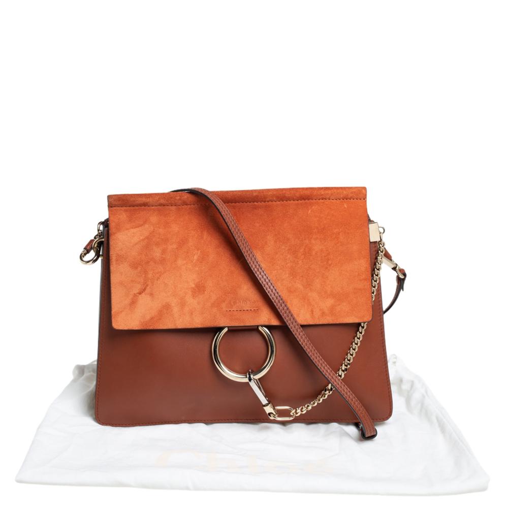 Chloe Cinnamon Brown Leather and Suede Medium Faye Shoulder Bag 9