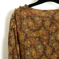Chloé circa 1985 Top FR38 Khaki Brown Paisley Silk Blouse UK10 US8 Chloe